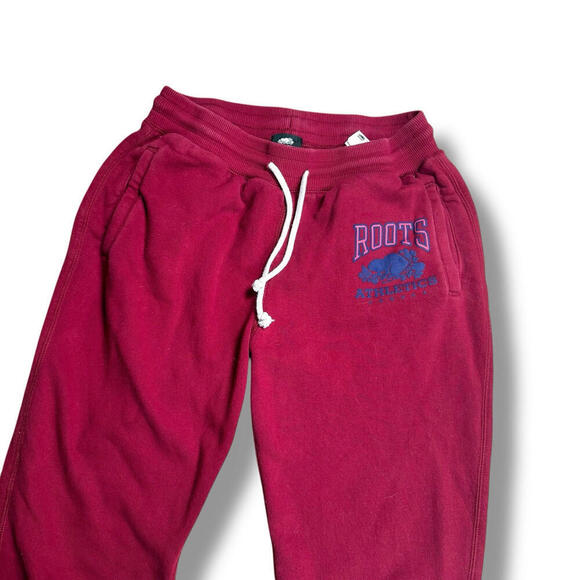 Roots Organic Cotton Sweatpants Sz Medium Fleece Lined Drawstring Logo Joggers - Picture 2 of 7